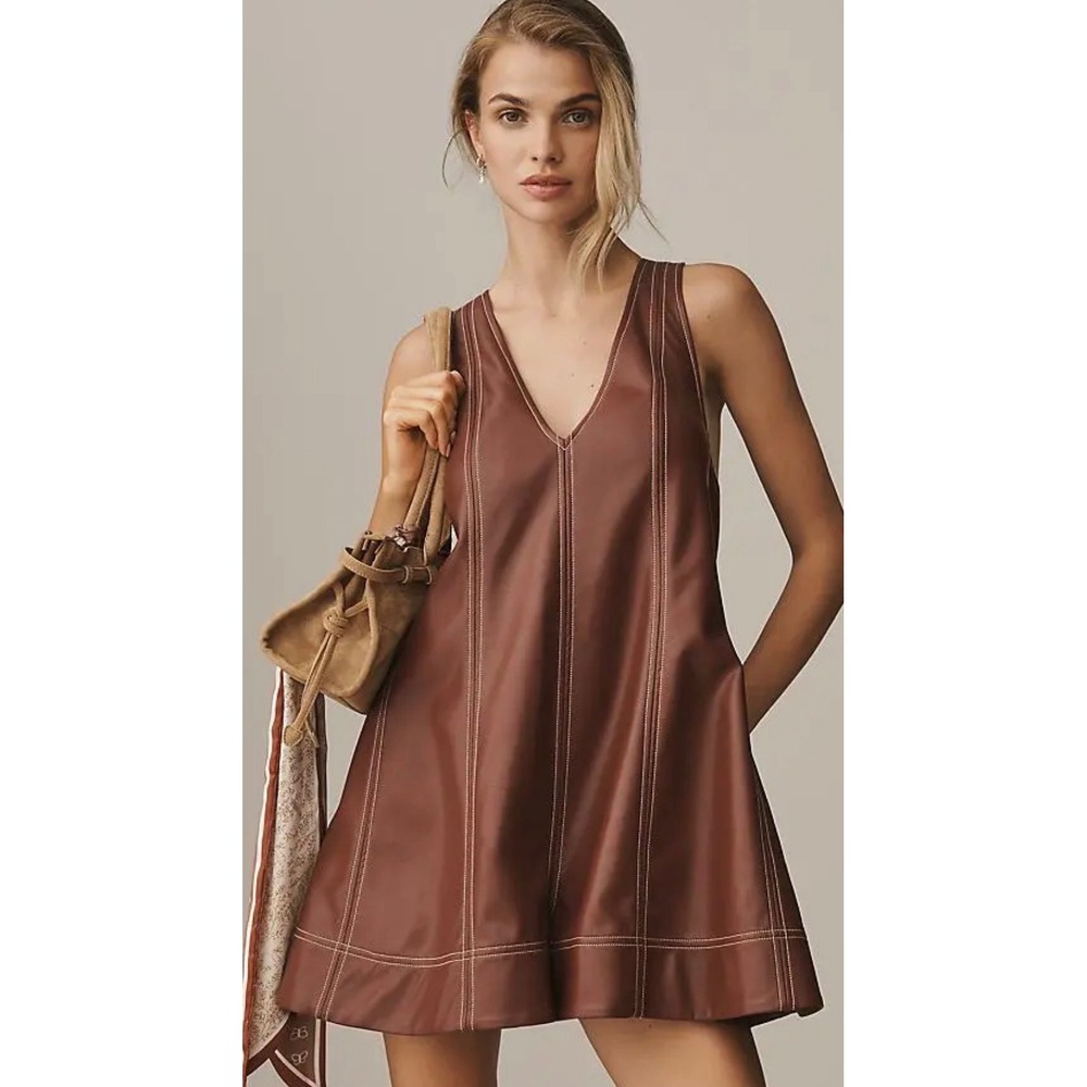 NWT Anthropologie Maeve Oxblood Faux Leather Romper XS Mod Moto